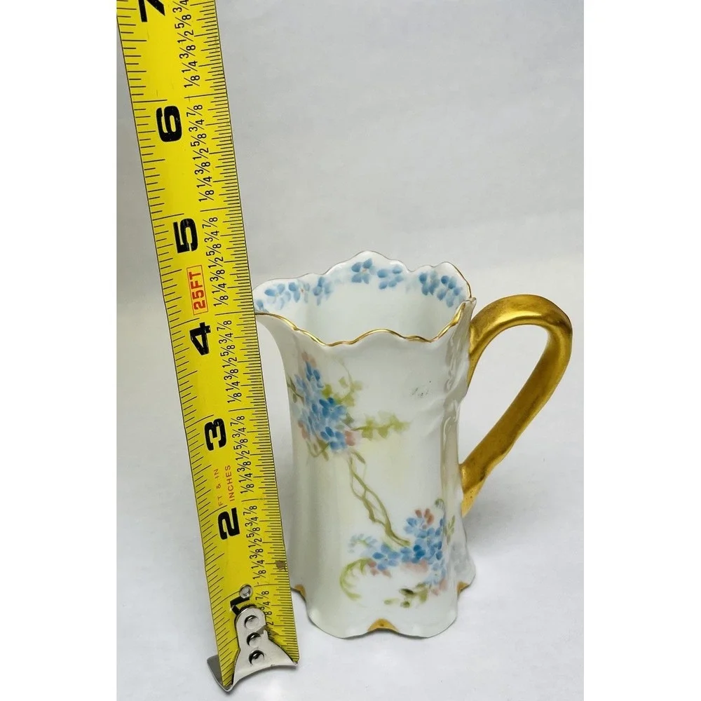 H&CO Haviland Limoges France Porcelain Creamer Blue Flowers Gold Trim Montgomery